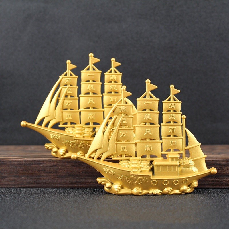 一帆风顺帆船摆件前程万里满载而归三帆船摆件家居U办公工艺品摆