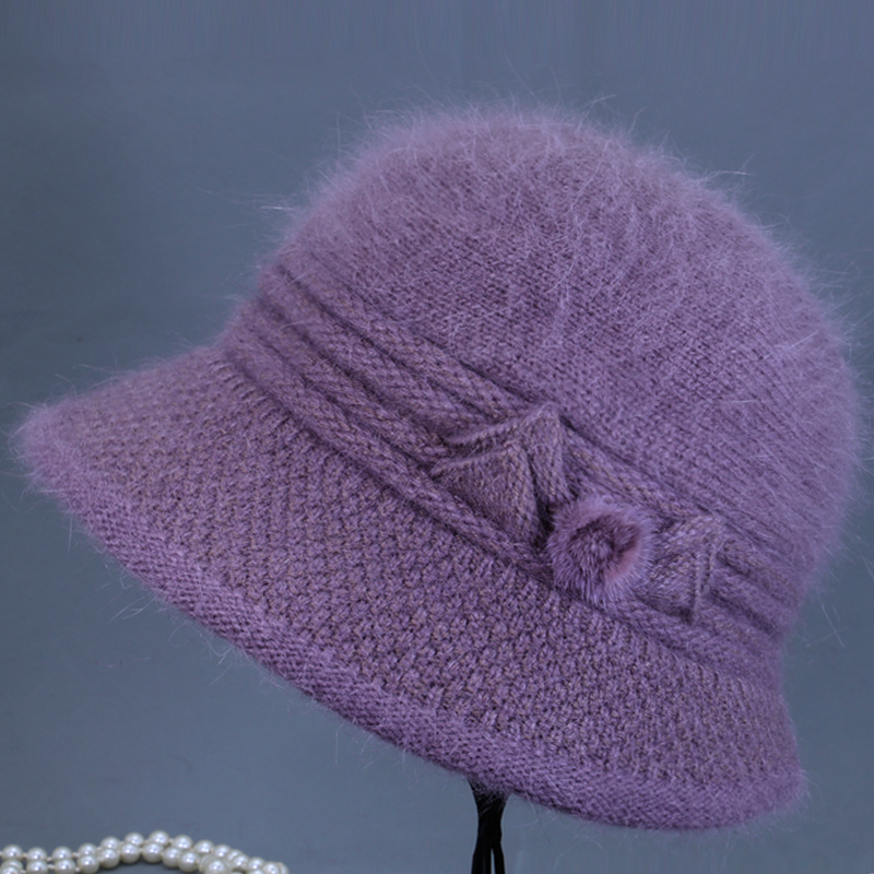 中老年人秋冬天帽子女奶奶兔毛线针织盆帽妈妈R老太太加绒保暖棉