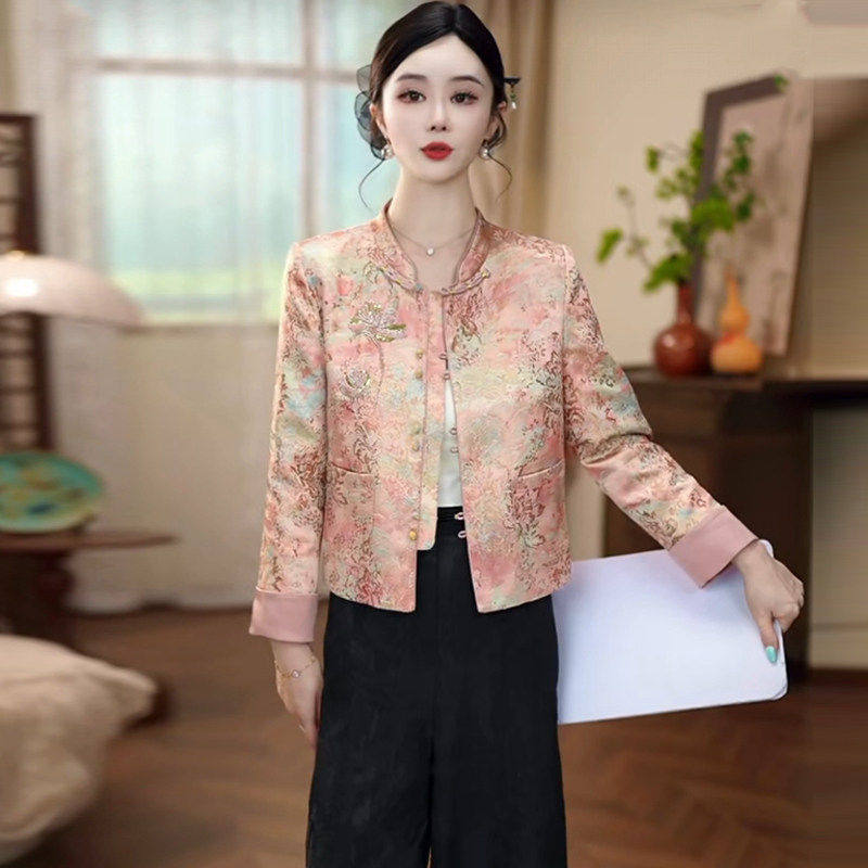 宋锦织锦提花中式国风加棉短款外套女秋冬季新款时尚出片漂亮衣服
