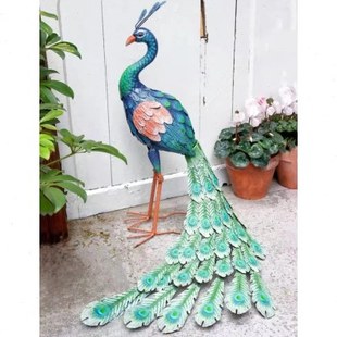 户外花园创意摆件田园风庭院别墅铁艺可爱动物长尾孔雀和开屏孔雀