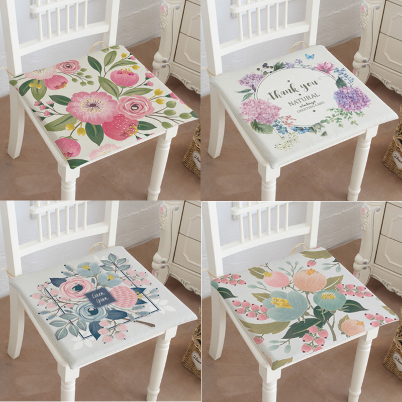 美式田园风格 碎花椅垫棉麻坐垫椅子 防滑椅R子垫餐椅垫办公室