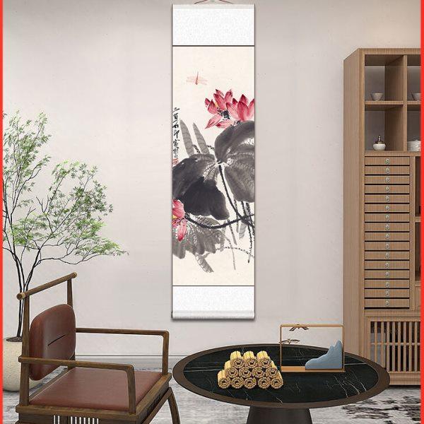 齐白石荷花花鸟画卷轴挂画禅意壁画中式客厅装饰画茶室书房玄关画,家居饰品,国画,淘宝优惠券,粉丝福利购,淘宝优惠卷