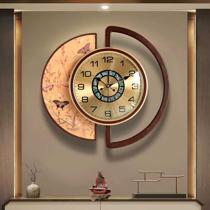 新中式实木高档大气挂钟客厅2024D新款时钟挂墙轻奢高级感餐厅钟