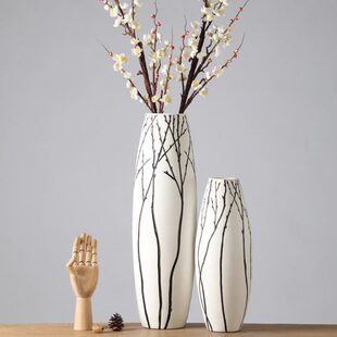 客厅高级家居摆设插花简约仿真花感轻奢落地大花瓶装 饰品艺术摆件