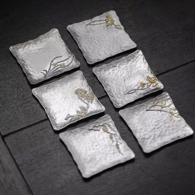 纯锡杯垫手打锤目纹银款茶杯垫日式方形杯托干泡功夫茶道零配件,餐饮具,杯垫,淘宝优惠券,粉丝福利购,淘宝优惠卷