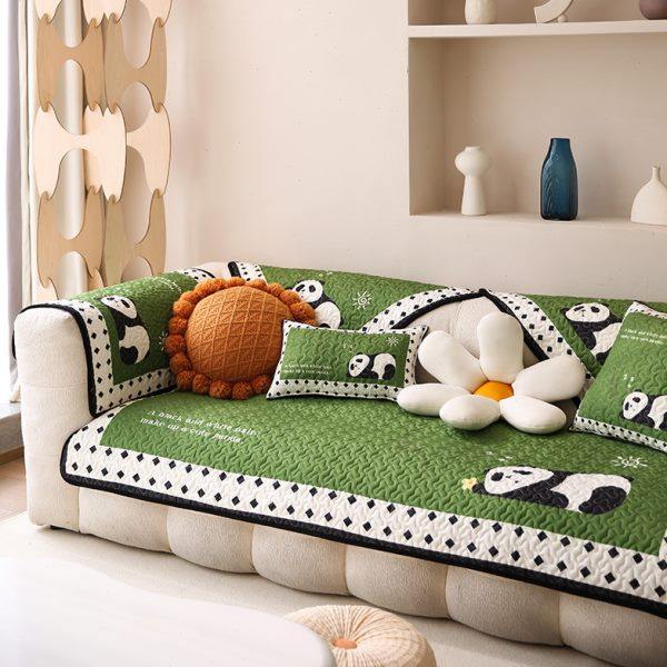 积屋熊猫沙发垫清新可爱卡通四季通用全棉简约现代沙发盖布巾座垫,居家布艺,沙发垫,淘宝优惠券,粉丝福利购,淘宝优惠卷