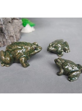 陶瓷蟾蜍青蛙三件套鱼缸水族假山吸水石J盆景家居装饰小型摆件一