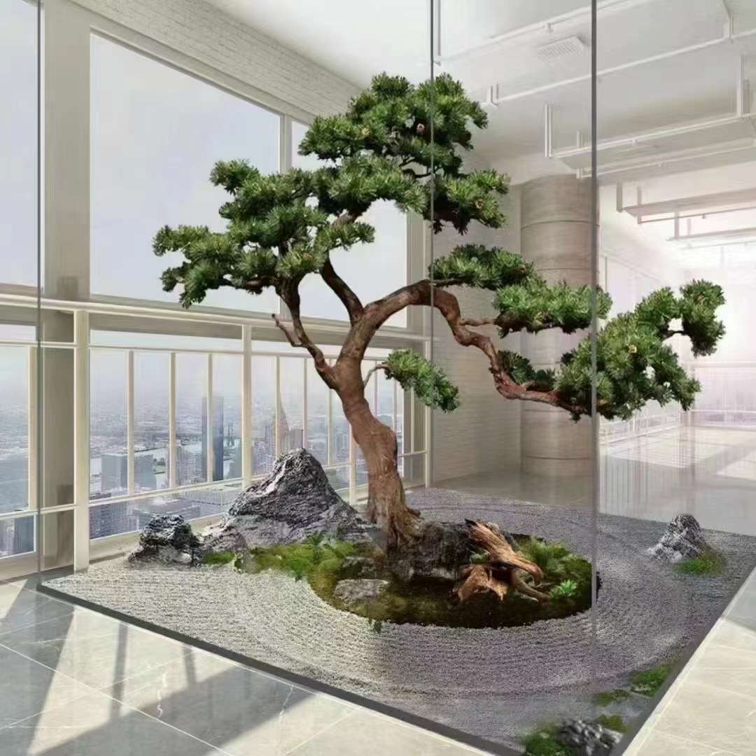 大型人造迎客松罗汉松真木杆仿真松树商场酒店摆件室内外装饰造景