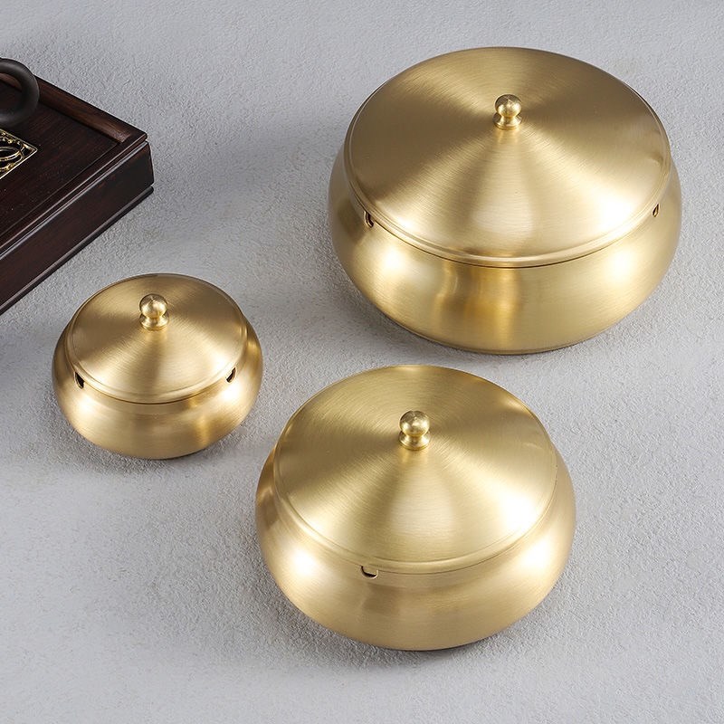 黄铜烟灰缸欧式创意时尚烟u灰缸客厅办公室卧室家居摆件铜制烟灰
