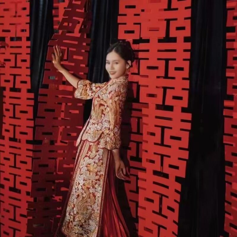 中式晨袍拍照道具背景布喜字挂布新娘手捧花情侣结U婚摄影拍摄摆