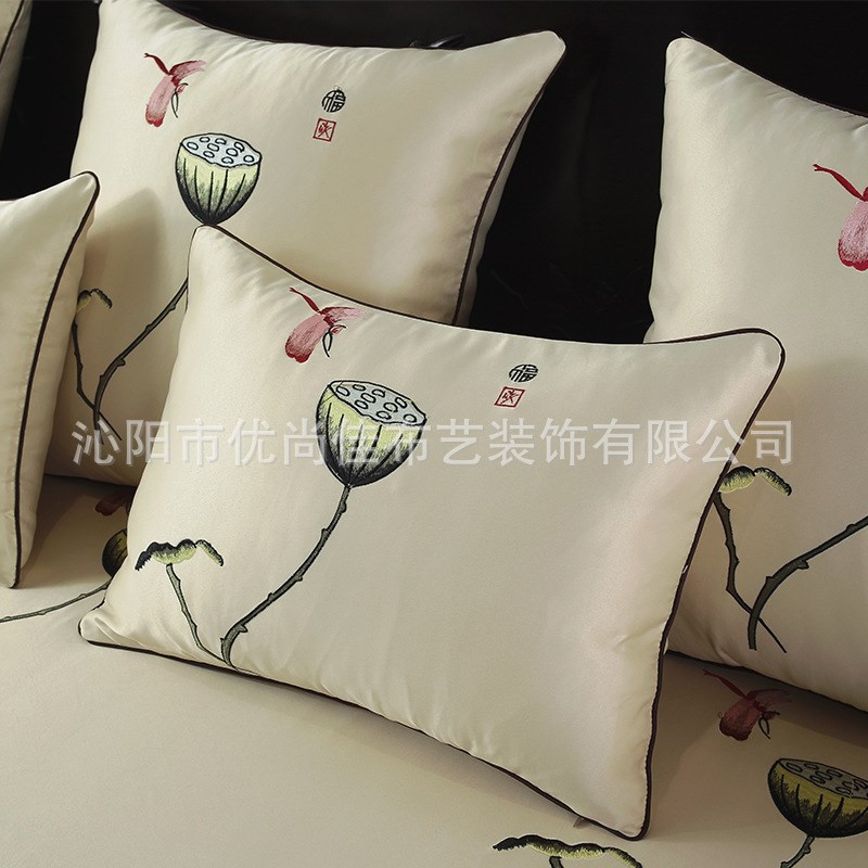 新中式红木沙发坐垫加厚贡缎提花布料防P滑圈椅坐垫卡座坐垫