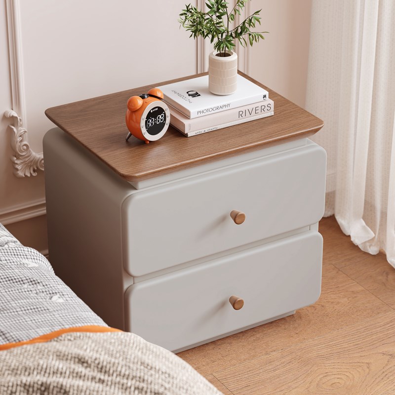 实木烤漆床头柜免l安装中古奶油风意式简约现代小户型卧室收纳边