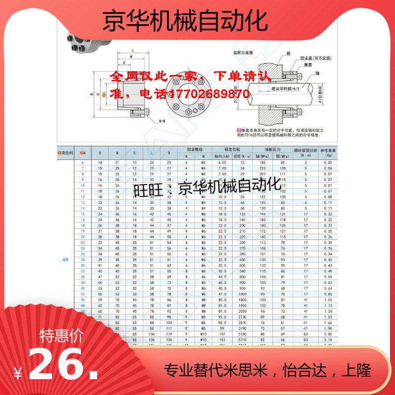 上隆尺寸胀紧连接套-薄壁型 BDB6/7/8/9/10/11I 12/13/14/15/16/1