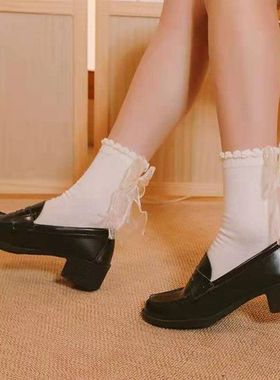 袜子女可爱袜蝴蝶结中筒花边lolit日系ai公主蕾丝insns袜软袜jk