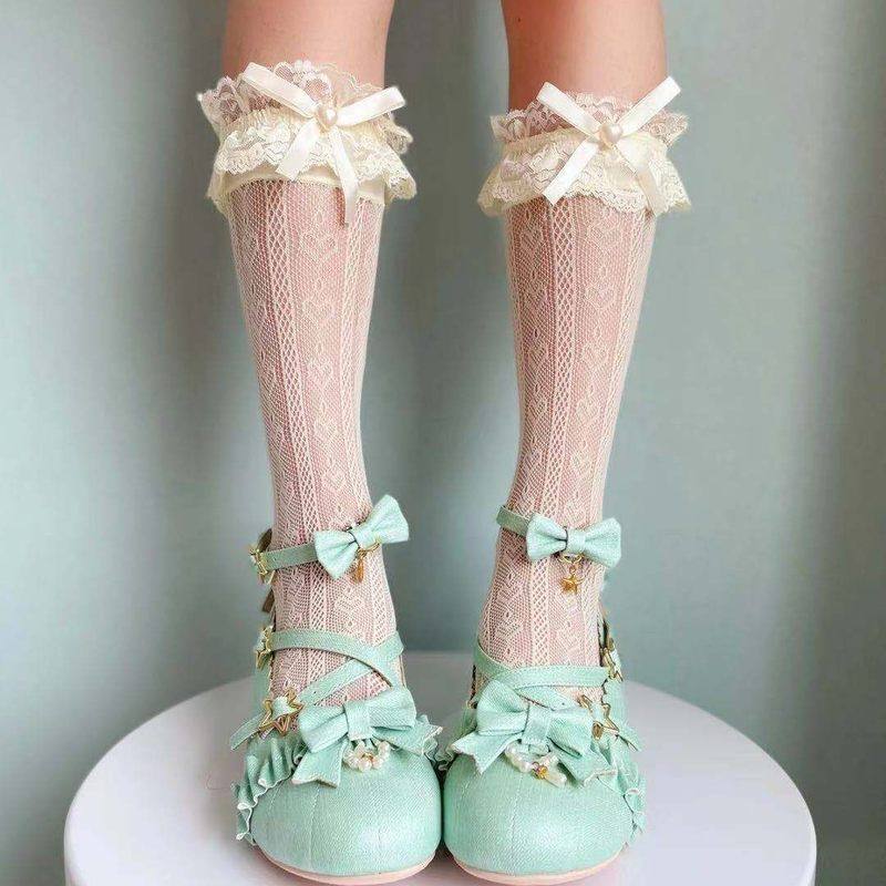 日系短袜蝴蝶结少女热销小腿Lolita爱心镂空蕾丝花边袜子洛丽塔袜,女士内衣/男士内衣/家居服,中筒袜,淘宝优惠券,粉丝福利购,淘宝优惠卷