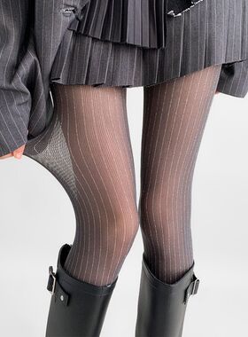 穿辣妹复古长靴叠搭美腿银丝丝袜丝袜显瘦连裤袜黑色御姐防勾性感