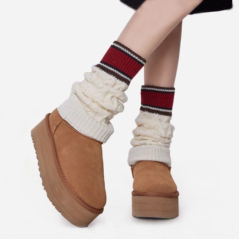 y2k袜套日系麻花针织奶白套雪地