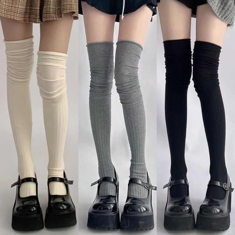 长袜秋冬白色堆堆套高筒护膝长靴