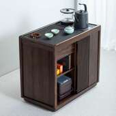 乌金木茶台家用茶水柜实木移动烧水壶一体餐边柜可推茶车轻奢木作