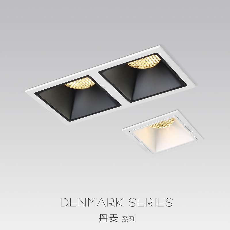 方形单头双头射灯嵌入式led格栅灯天花灯斗胆灯客厅家用射灯防眩