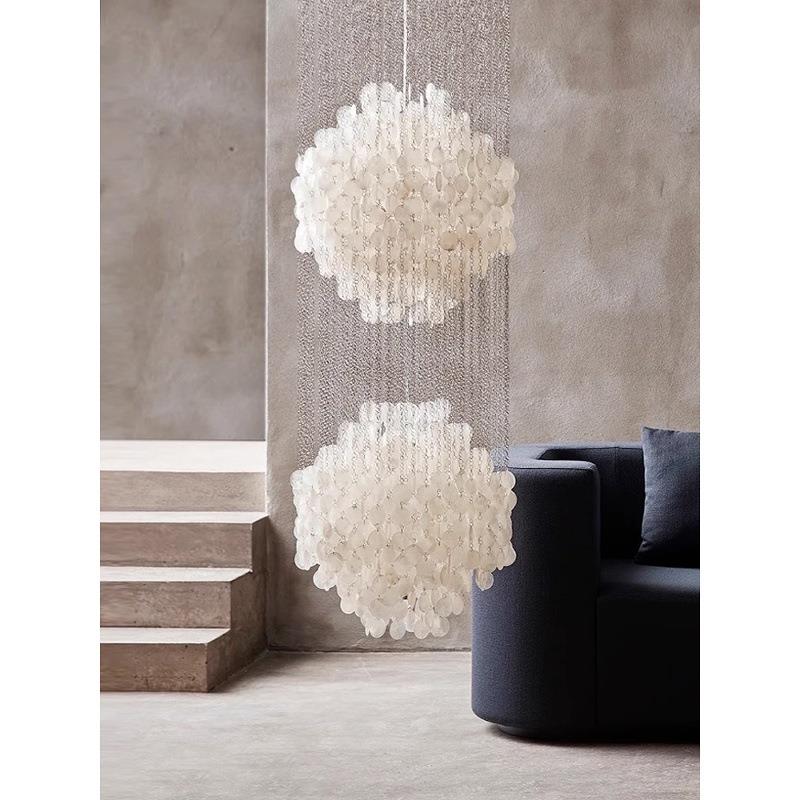 现代法式别墅复式楼梯客厅中空大吊灯酒店大堂灯复古轻奢贝壳吊灯