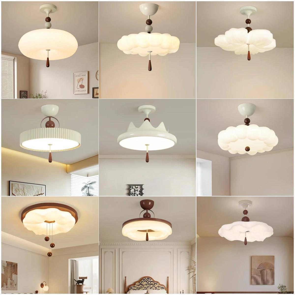 法式中古卧室灯吸顶灯奶油风荷叶灯儿童房主卧房间灯餐厅云朵吊灯
