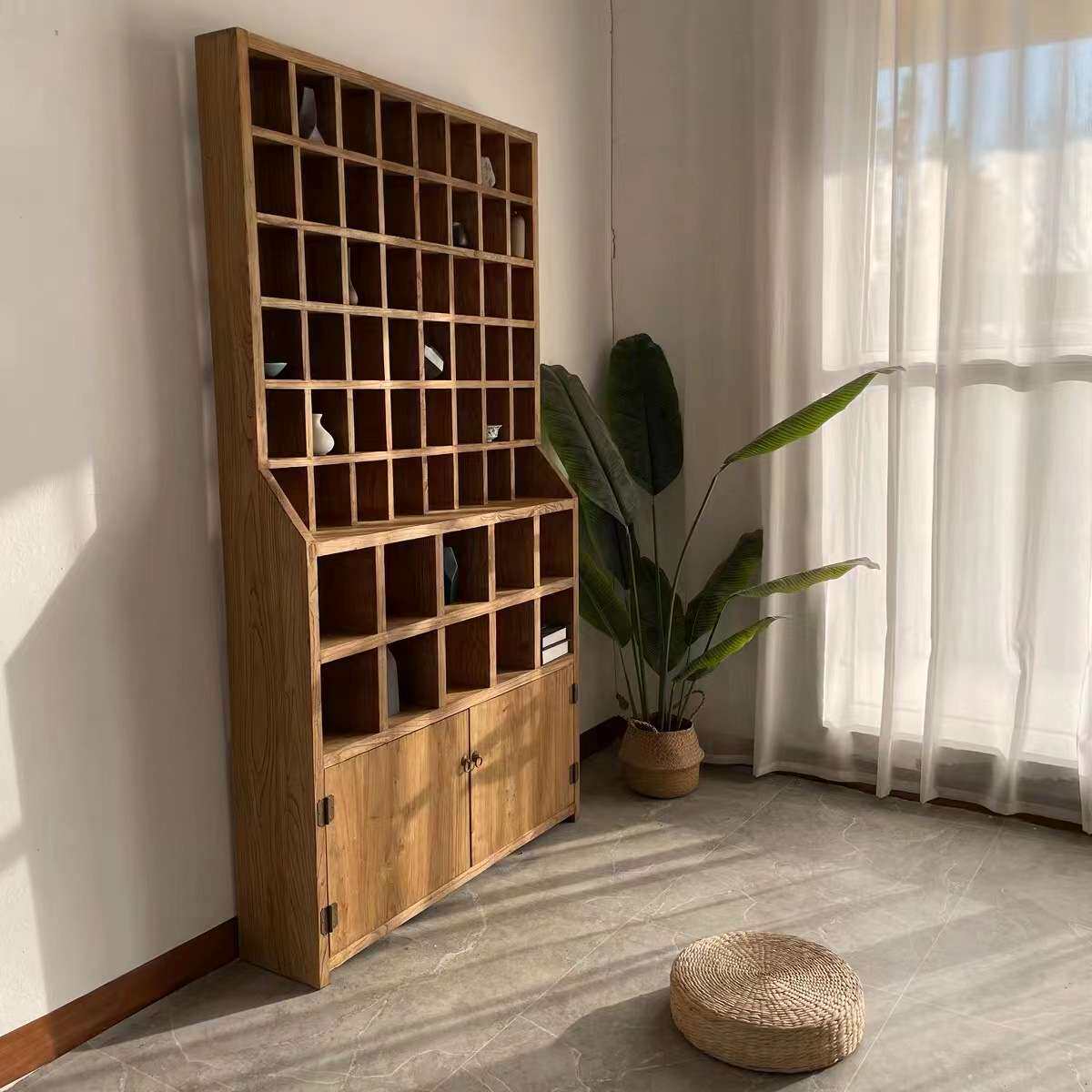 老榆木置物架博古架中式多宝阁实木书柜展示柜茶室办公收纳架
