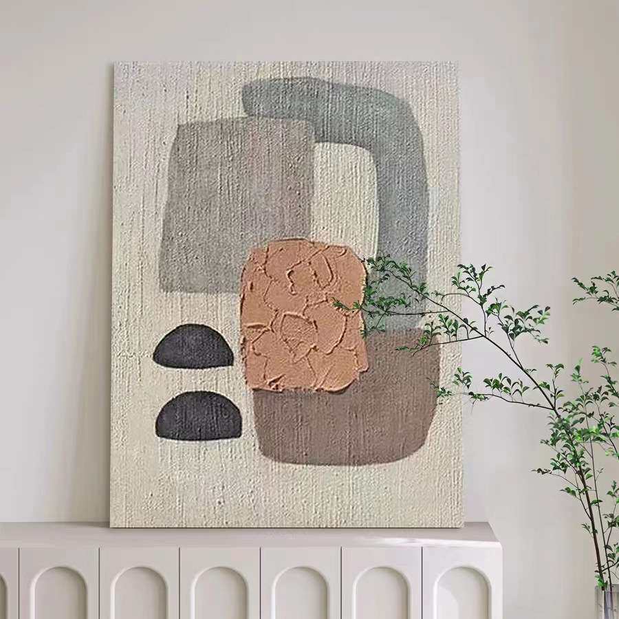 纯手绘无框装饰画现代简约客厅玄关落地挂画立体肌理抽象色块油画