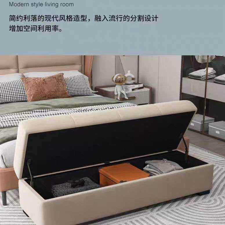 新中式床尾凳长凳床尾储物小沙发轻奢实木凳床前边凳收纳床榻绒布