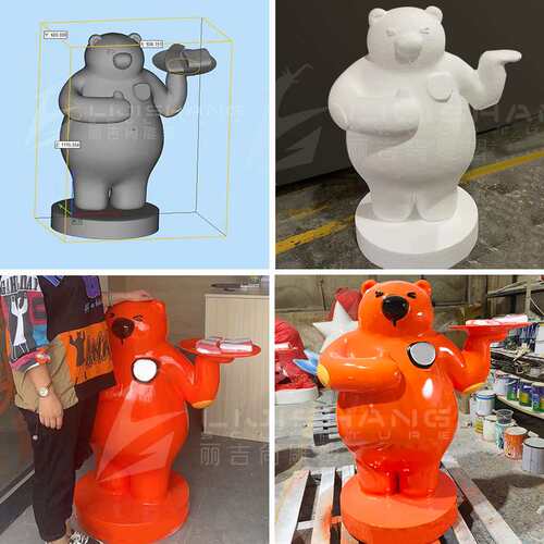 商业美陈酒店景观雕塑玻璃钢禧熊雕塑学校餐厅装饰摆件禧熊雕塑