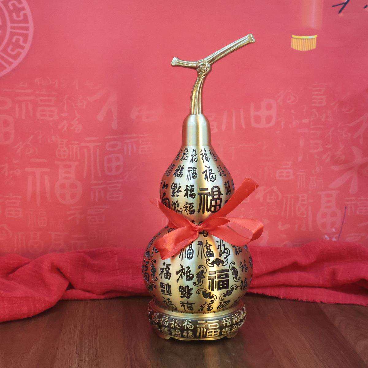 百福铜葫芦摆件龙头葫芦铜开盖空心开口百福大小客厅办公室工艺品