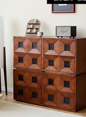 光阴收纳柜实木复古组合斗柜家用客厅边柜中古风储物置物卡门柜