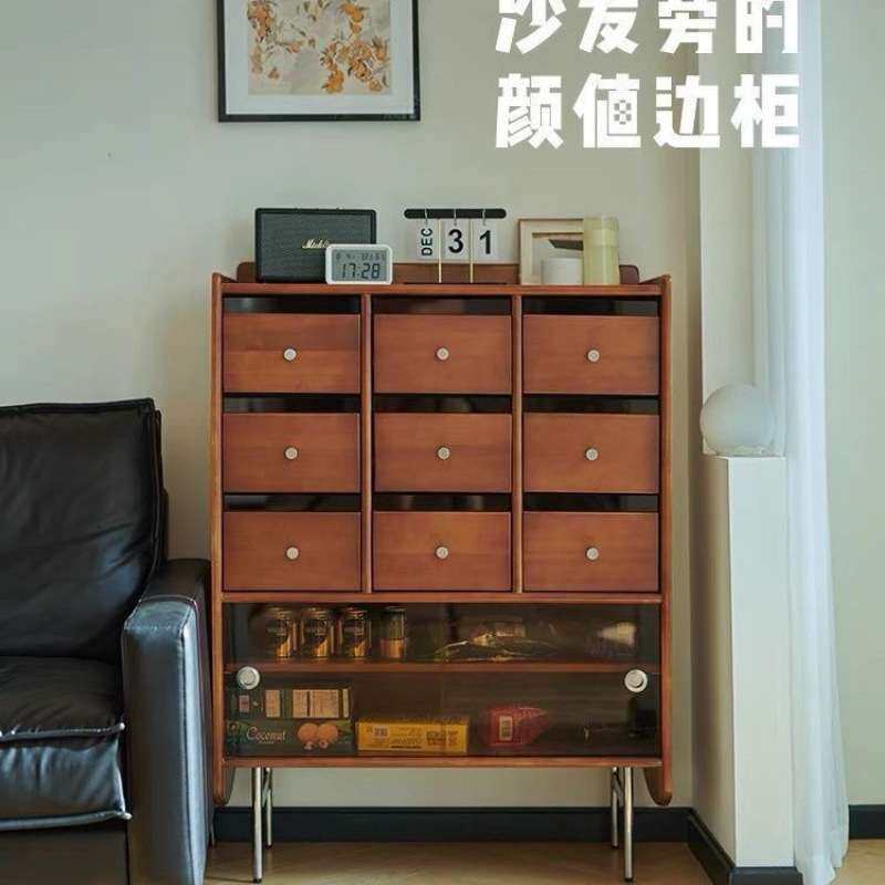 原木风实木餐边柜中古边柜一体储存柜客厅收纳柜简约现代茶水柜