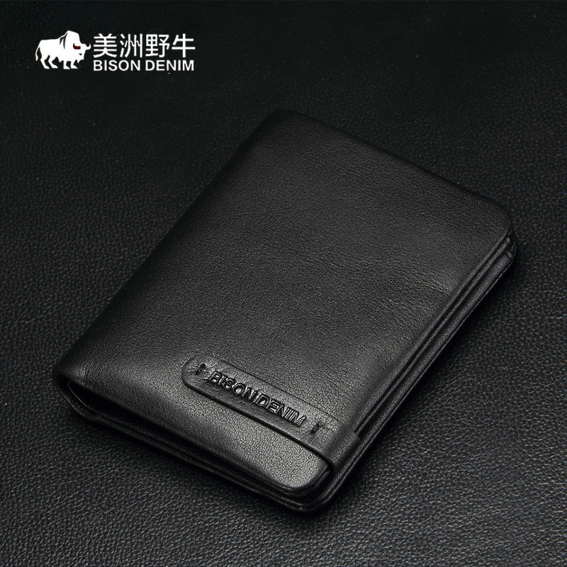 美洲野牛男士钱包短款真皮头层牛皮青年钱夹2026新款多卡位皮夹竖