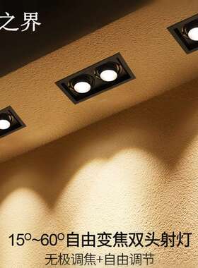 变焦斗胆灯COB双头嵌入式射灯led天花灯聚光可调方形格栅筒灯黑色
