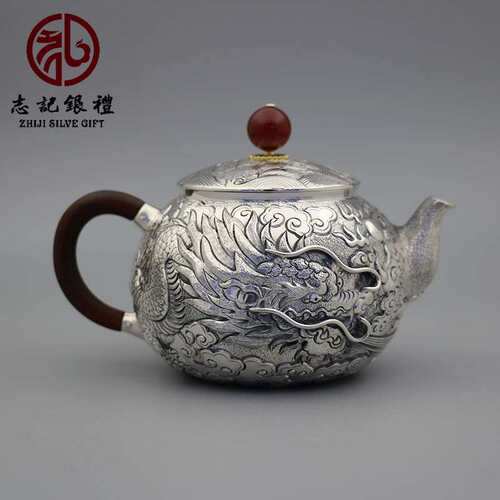 纯手工泡茶壶祥云飞龙浮雕錾刻过滤茶漏龙须水壶家居茶具高端精品