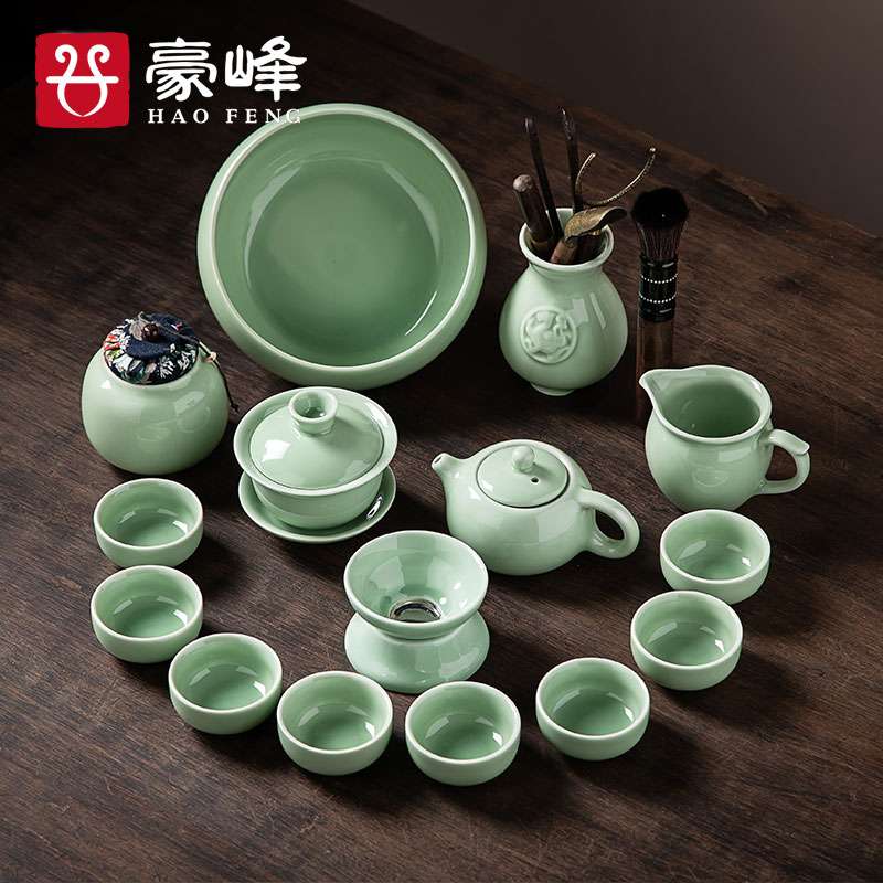 xyt豪峰整套青瓷茶具套装家用简约功夫泡茶壶汝窑哥窑茶杯茶海盖