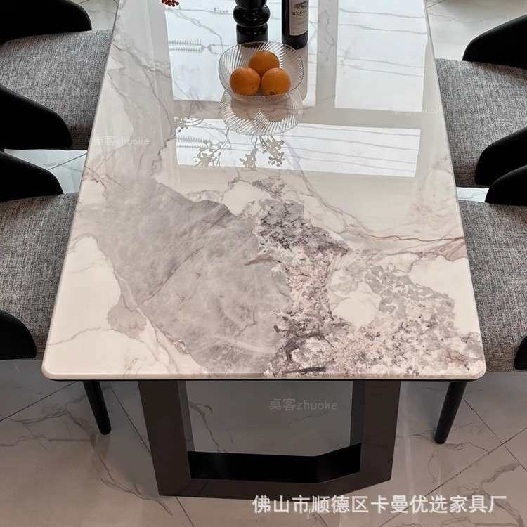 轻奢微晶石餐桌椅高端组合现代简约奢石天然大理石超晶石网红餐桌