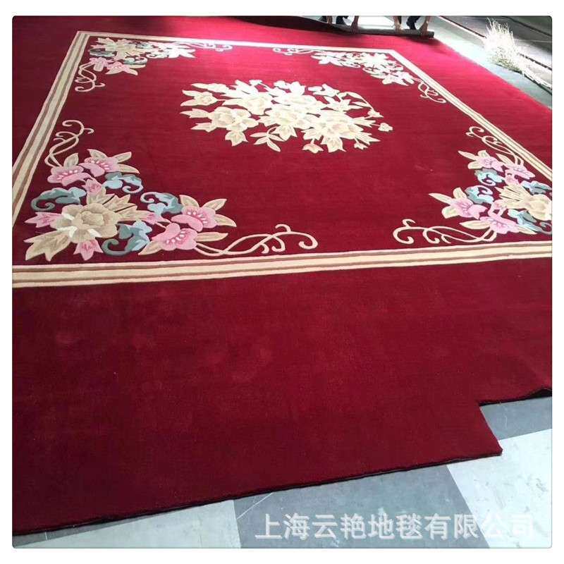 卧室床头铺防滑羊毛毯子圆形茶几纯手工羊毛毯可 花型LOGO形状