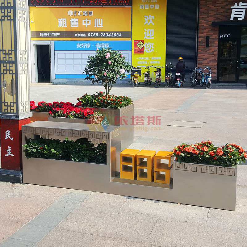 深圳依塔斯不锈钢原色拉丝方形花箱酒店市政绿植异形花器景观金属