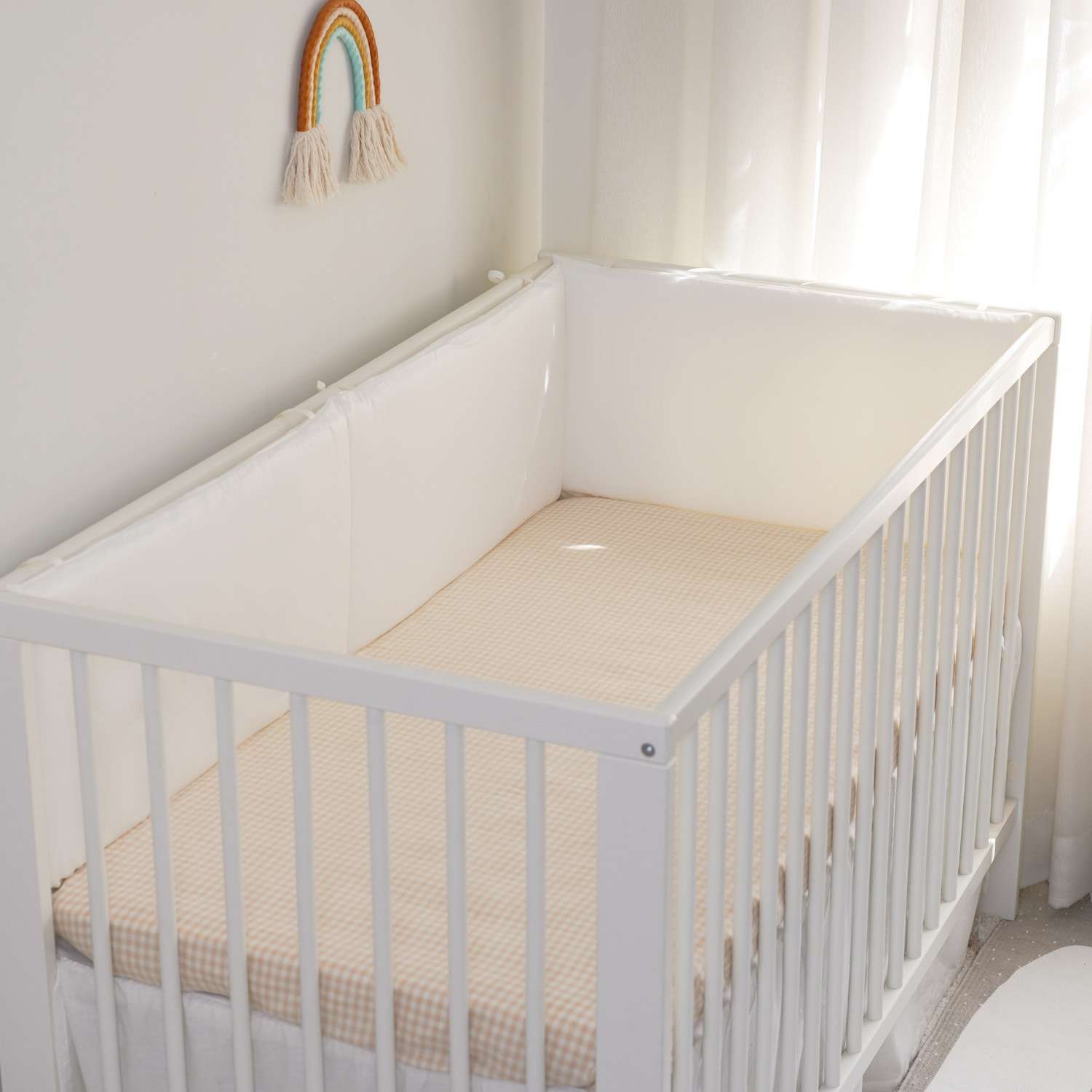 婴儿床围纯棉贡缎白色宝宝护栏保护垫贡缎白色60*30*3可拆洗