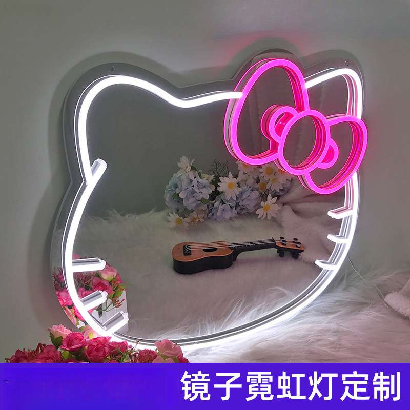 亚马逊新款霓虹灯猫咪镜面装饰灯亚克力镜子灯房间卧室创意舞台灯