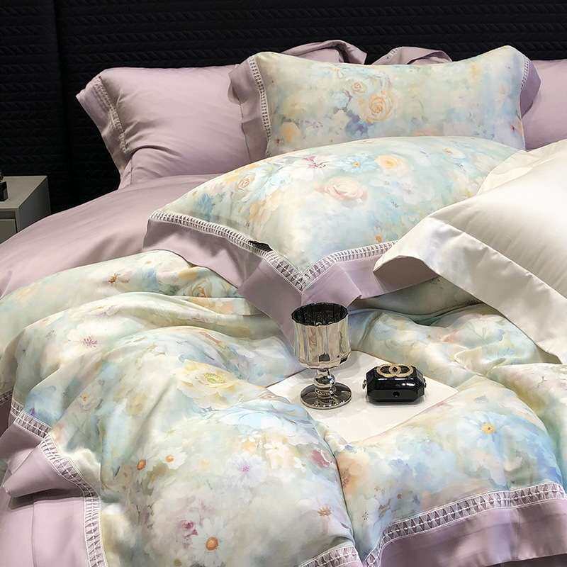 100支轻奢印花兰精天丝四件套莱赛尔纤维高端套件被套样板房床品