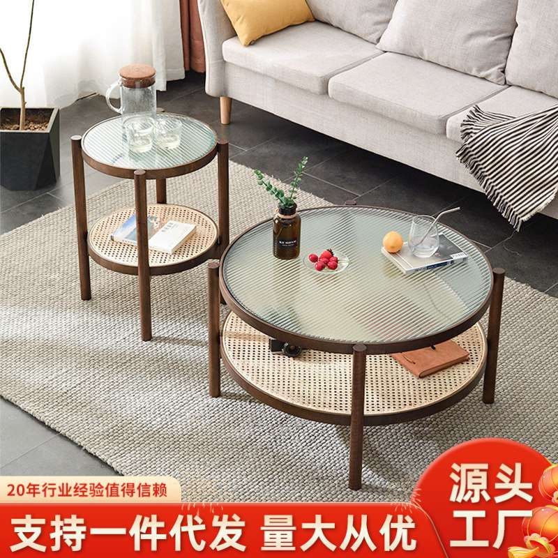 家逸圆形茶几桌钢化玻璃客厅简约现代创意小茶几小户型家用桌子