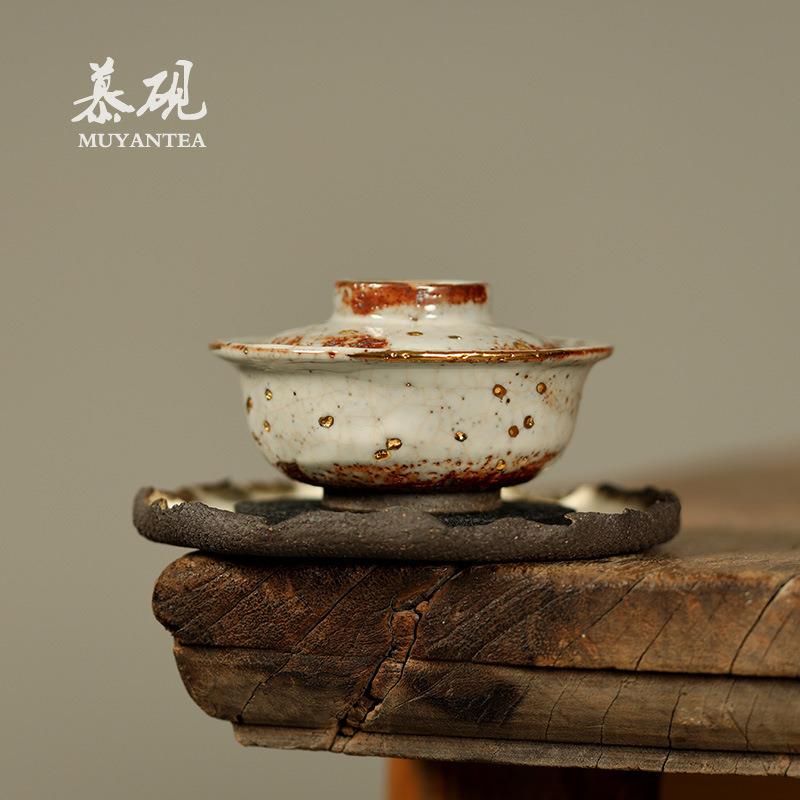 慕砚柴烧小乔盖碗茶杯高越手作志野烧茶具泡茶碗陶瓷创意三才盖杯