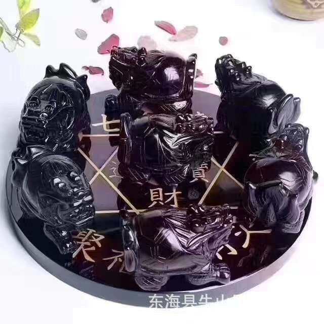 凤呈祥 天然墨西哥龙龟黑曜石七星阵家居办公摆件 支持复检