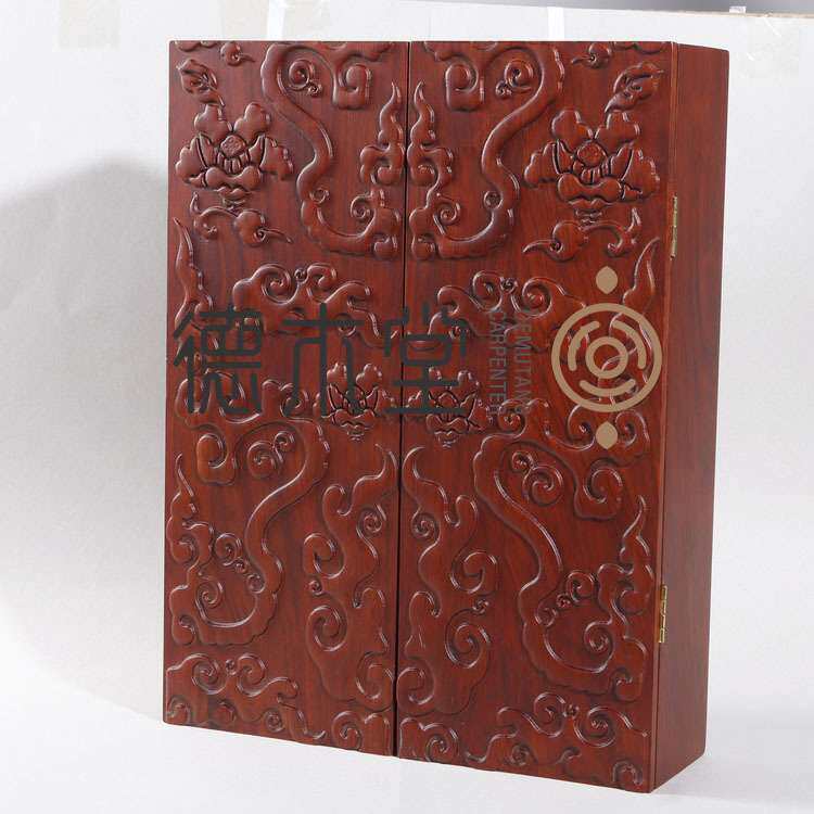 花梨木实木雕刻酒盒 精雕图案木盒 木质浮雕盒 镂空雕刻木盒