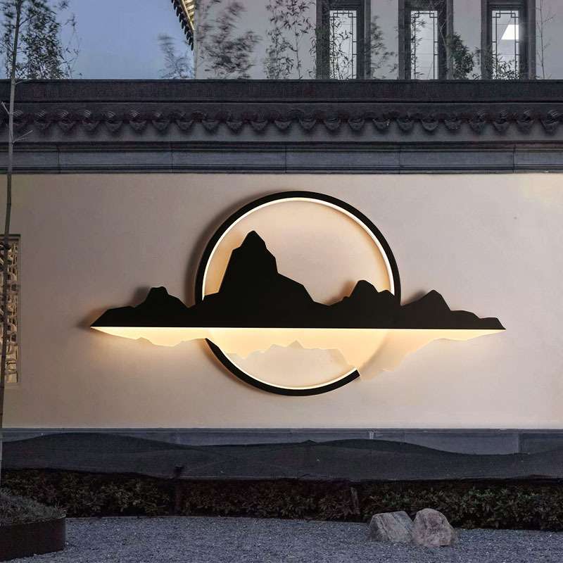 庭院灯太阳能户外新中式影壁墙装饰灯室外别墅围墙造景山水景观灯