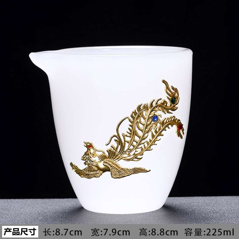 金凤公道杯琉璃金镶玉家用高档盖碗茶杯功夫泡茶碗品茗杯茶具送礼
