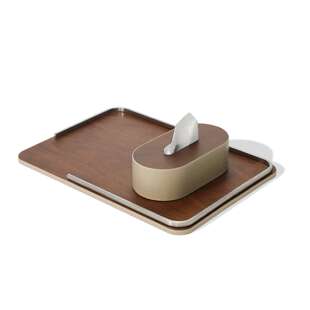 现代轻奢高档胡桃木皮革托盘纸巾盒样板间售楼处展厅软装饰品摆件